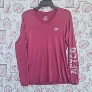 AFTCO Women's Medium Pink V-Neck Long Sleeve Performance Fishing Shirt